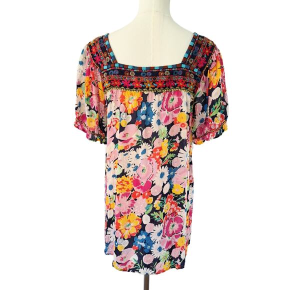 JOHNNY WAS Brisbane Floral-print Short-sleeve Top Bright Multi Medium - Picture 2 of 8